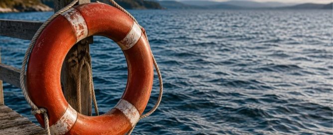 A life preserver hanging beside open water, symbolizing the difference between supporting someone with addiction and rescuing them from consequences.