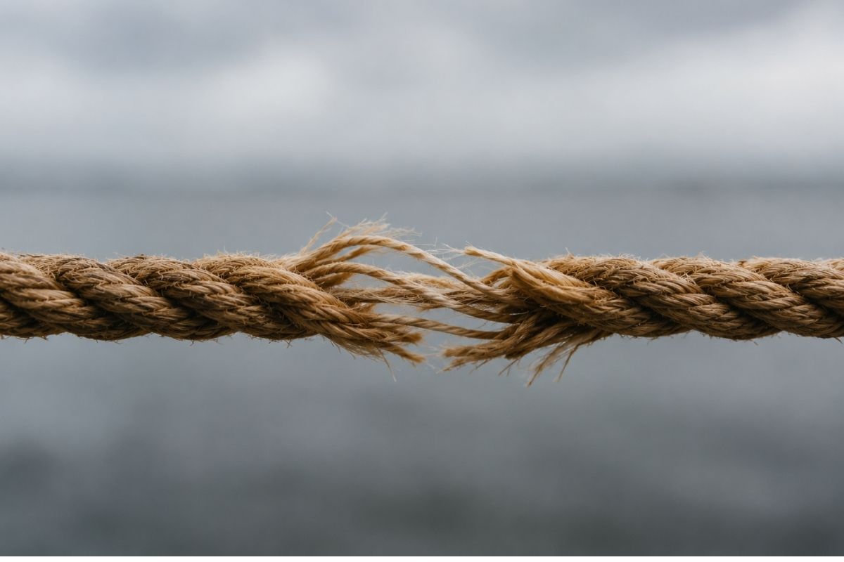 A strong rope beginning to fray in the middle, symbolizing how relapse can develop gradually before a return to drinking occurs.